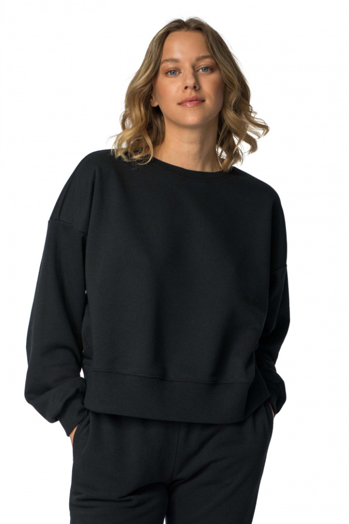 Bluza damska dresowa ze ściągaczami sportowa bawełniana czarna